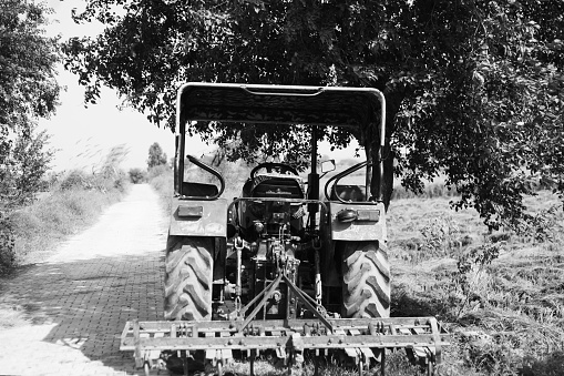 Fort Meade, FL - February 26, 2022: Low perspective rear corner view of a 1963 Cockshutt Model 770 Tractor at a local tractor show.