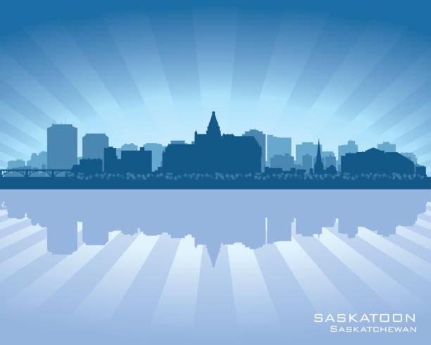 사스 카툰 서스캐처원 캐나다 시티 스카이라인 실루엣 - saskatoon saskatchewan canada downtown district stock illustrations