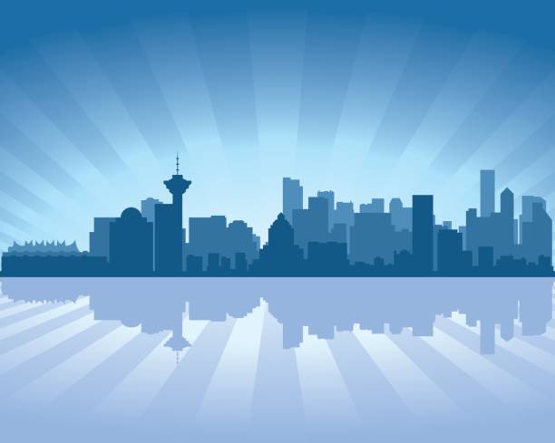 Vancouver British Columbia Canada city skyline silhouette Vancouver British Columbia Canada city skyline vector silhouette illustration vancouver financial district stock illustrations