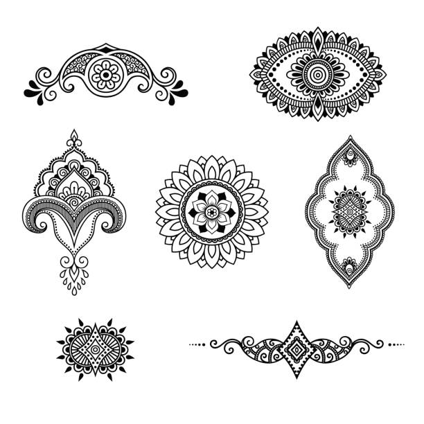 istock Henna tattoo flower template. Mehndi style. Set ornamental oriental style. 643851300