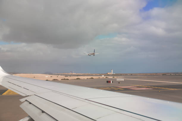 istock Fuerteventura Canarian island from plane window view 643855032