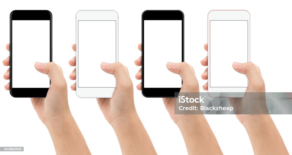 Hand hält Handy mobile isoliert auf weißem Hintergrund Beschneidungspfad - Lizenzfrei Finger Stock-Foto
