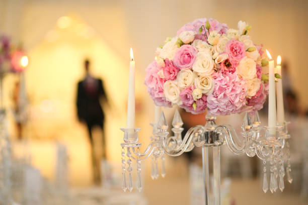 istock Colorful flower bouquet decoration with candles 643863412