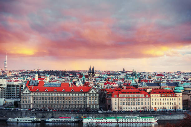 istock Beautiful Panoramic View of Prague Bridges on River Vltava 643864134