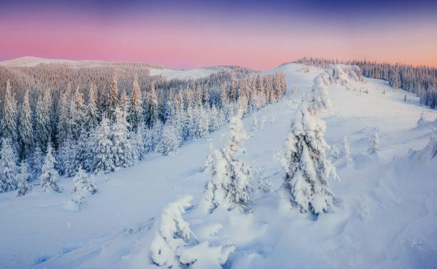 istock Fantastic winter landscape in the mountains. Magical sunset in a 643871490