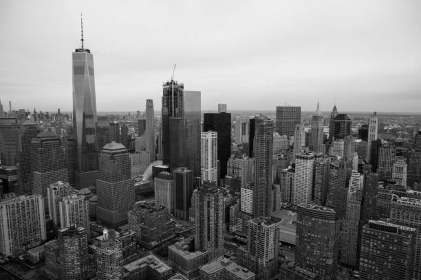 istock Aerial Manhattan Downtown Skyline Black & White 643871514
