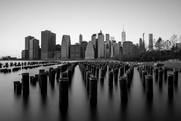 istock Skyline of Manhattan from Brooklyn Black and White 643871778