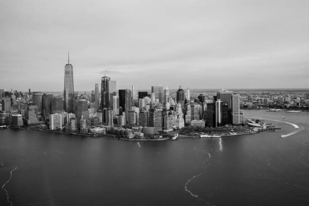 istock Aerial View Manhattan Downtown Skyline Black and White 643871860