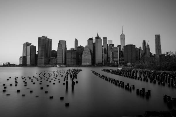 istock Skyline of Manhattan from Brooklyn Black and White 643871898