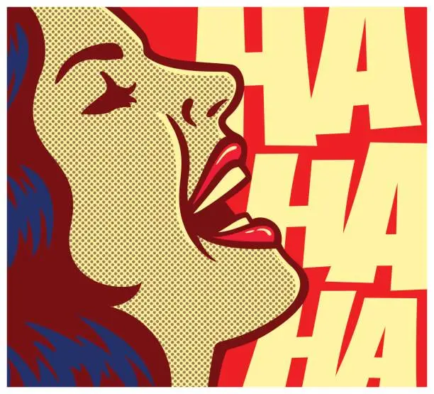 Vector illustration of Pop art comic book woman laughing out loud vector illustration