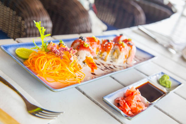 istock Healthy sushi with fresh salad 643878604
