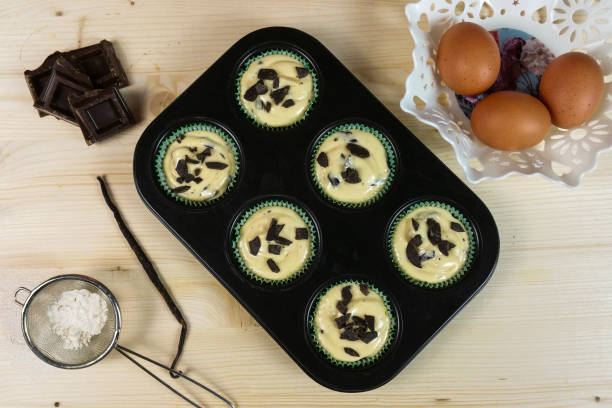 istock Uncooked muffin with chocolate drops - top view 643890344
