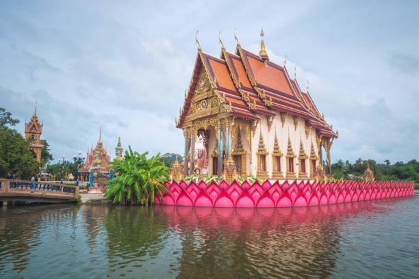 Koh Samui, Thailand - Januar 1st 2017: Ordination Hall in the Center of Wat Plai Leam Buddhist Temple (Samui Floating Temple) built in Early 2000s.