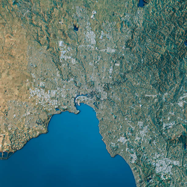 istock Melbourne Topographic Map Natural Color Top View 643897344