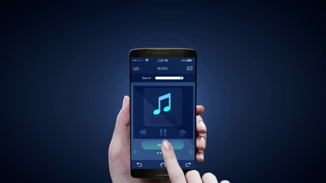 Touching application on mobile screen, Listening mobile music, entertainment music player. 3D icon animation.