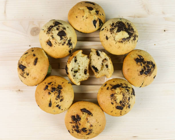 istock Square of muffins with chocolate drops - top view 643901582