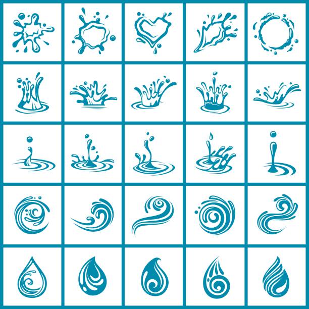 ilustraciones, imágenes clip art, dibujos animados e iconos de stock de conjunto de iconos de agua resumen - puddle condensation water drop