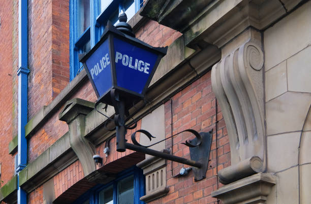 istock Englsih Police Office and Traditional Blue Lamp 643902250