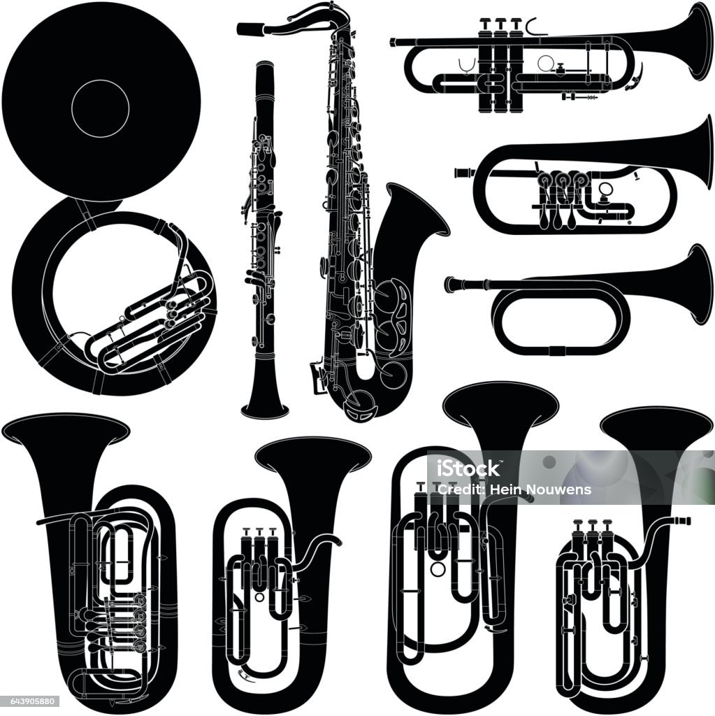 Musical instrument collection - vector silhouette illustration - Royalty-free Tuba vectorkunst