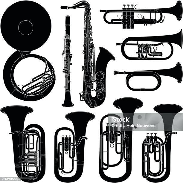 Musical Instrument Collection Vector Silhouette Illustration Stockvectorkunst en meer beelden van Tuba