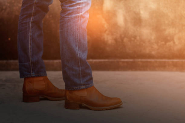 istock Fashion jeans and leather shoes. 643928090