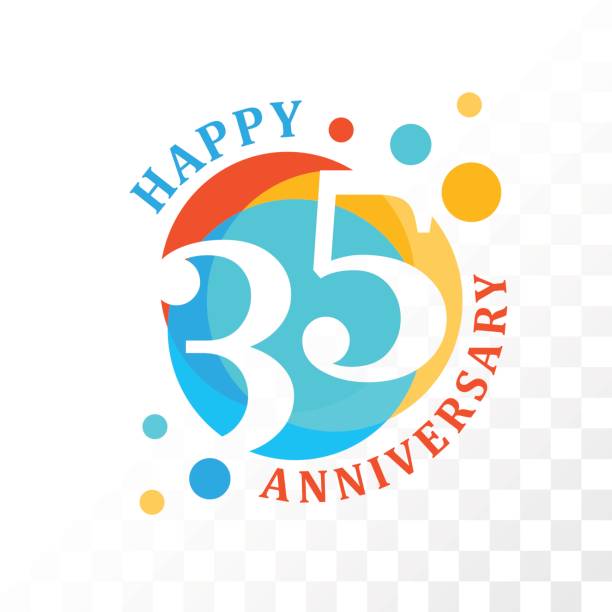 illustrazioni stock, clip art, cartoni animati e icone di tendenza di emblema del 35° anniversario. - 35 39 anni