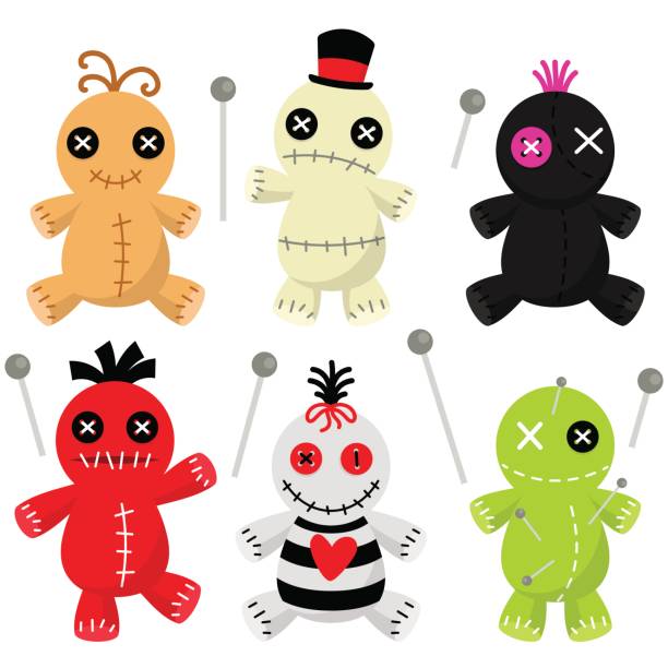 niedliche voodoo-puppensammlung - voodoo stock-grafiken, -clipart, -cartoons und -symbole