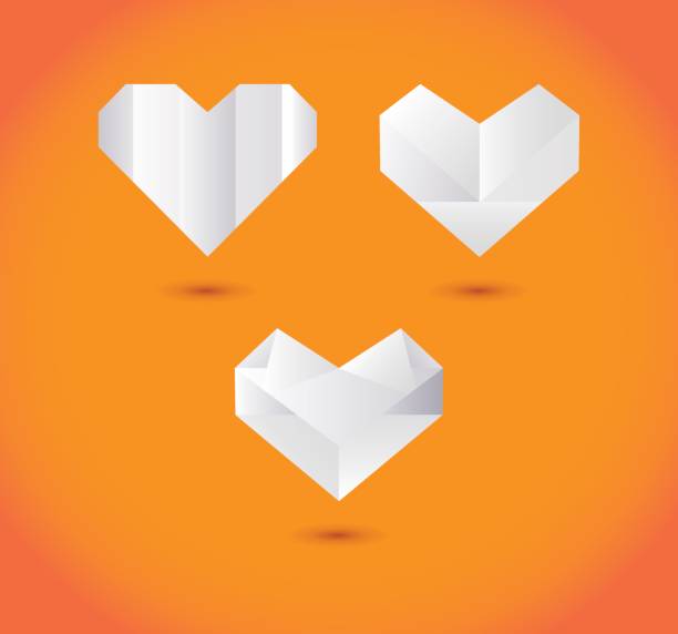Set of white origami hearts vector art illustration