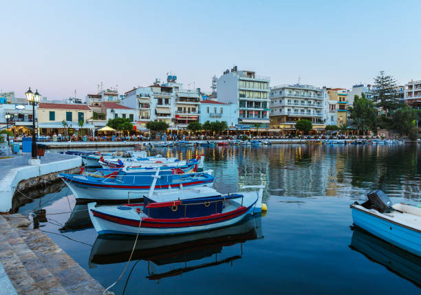 istock Agios Nikolaos City at Night, Crete, Greece 643953692