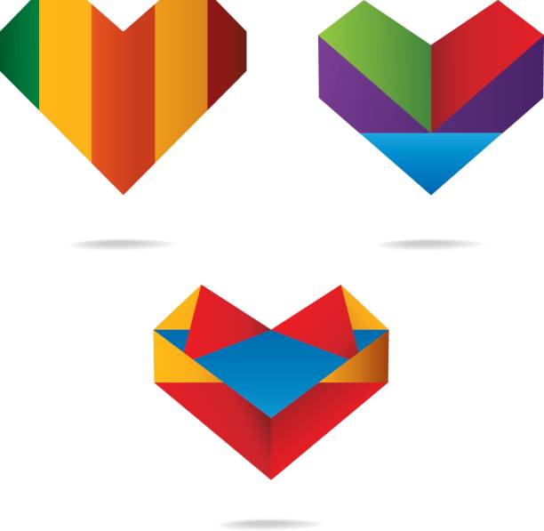 Set of color origami hearts vector art illustration