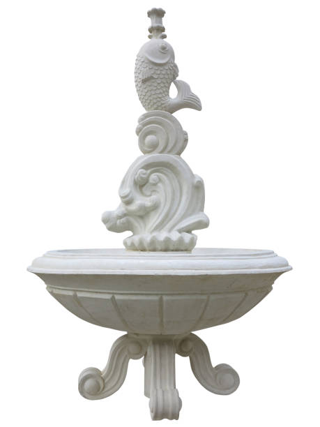Classic stone fountain basin isolated on white background