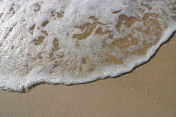 istock Wave and foam on the sand beach background 643956654