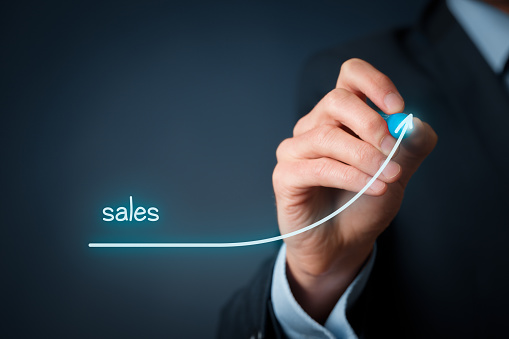 Increase company sales concept. Businessman plan sales growth.