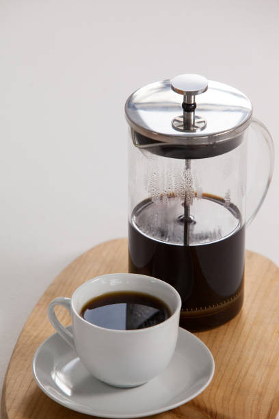 istock Cafetiere and a cup of black coffee 643957994