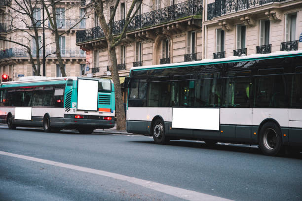Paris buses with billboards Some Paris buses with blank billboards banner commercial sign outdoors marketing stock pictures, royalty-free photos & images