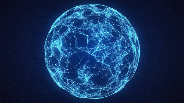 Abstract Globe Network On Space Background of an abstract blue globe with networks. plexus stock pictures, royalty-free photos & images