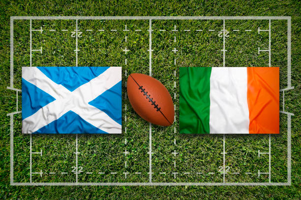 istock Scotland vs. Ireland flags on rugby field 643977392