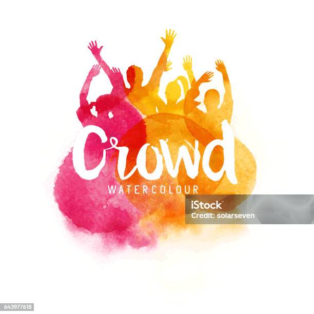 Watercolour Crowd Of People Stock Illustration - Download Image Now - Watercolor Painting, People, Cheering