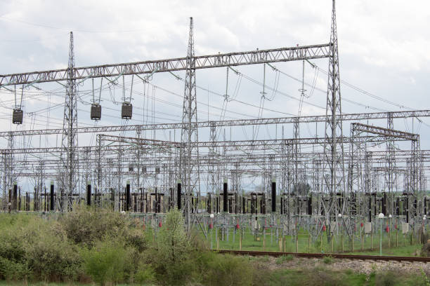 istock Substation for distribution of high-voltage electricity. 643980460