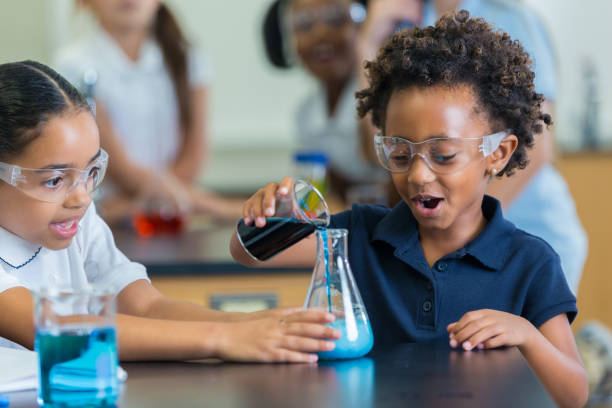 istock Excited girls participate in science experiment in class 643984450