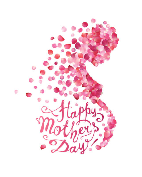 schönen muttertag! schwangere frau aus rosenblättern - mothers day mother single flower family stock-grafiken, -clipart, -cartoons und -symbole