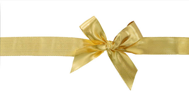 istock Gold ribbon with bow isolated on white. Clipping path included. 643988390