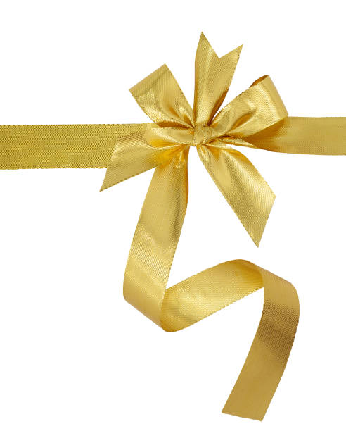 istock Gold ribbon with bow isolated on white 643988420
