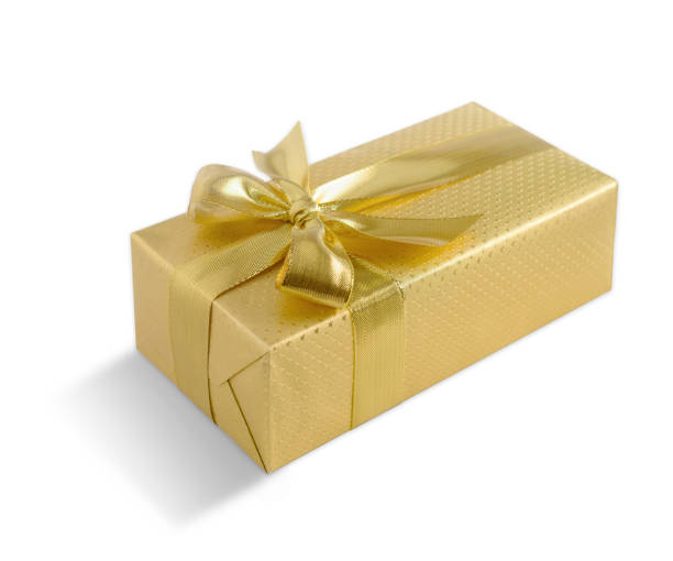 istock Gold gift box with golden ribbon over white background. Clipping path included. 643988604