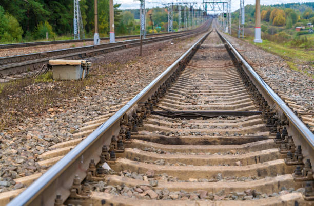 istock Railroad tracks stretching into the distance 643991746