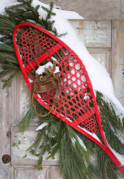 Red racket decoration snowshoe detail snowshoeing snow shoe red stock pictures, royalty-free photos & images