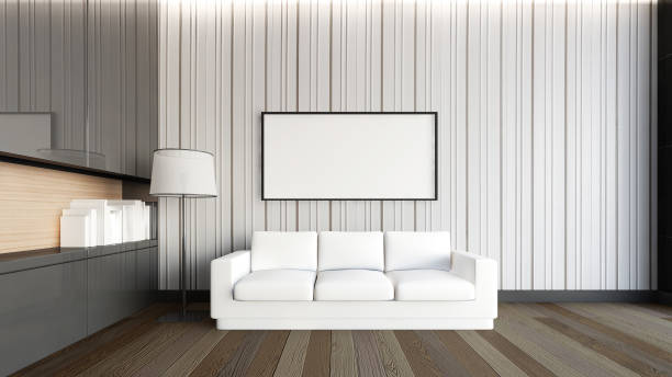 istock White sofa in the living room , 3D Rendering 644001450
