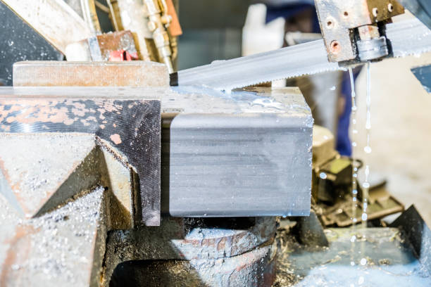 istock Water cooled saw cutting steel 644001538
