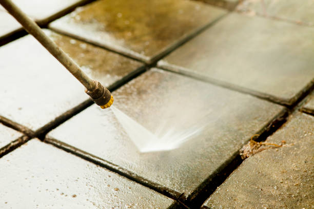 Close up Outdoor floor cleaning with high pressure water jet stock photo