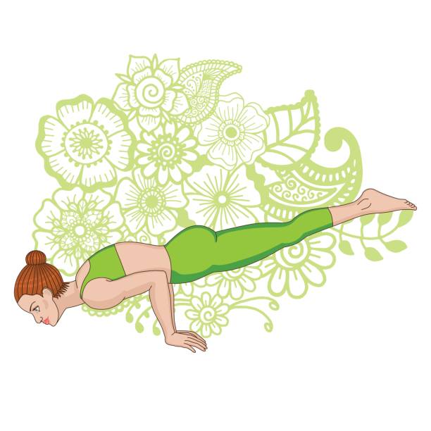 Women silhouette. Peacock yoga pose. Mayurasana Women silhouette on paisley mehndi ormanent background. Peacock yoga pose. Mayurasana. Vector illustration garudasana illustrations stock illustrations